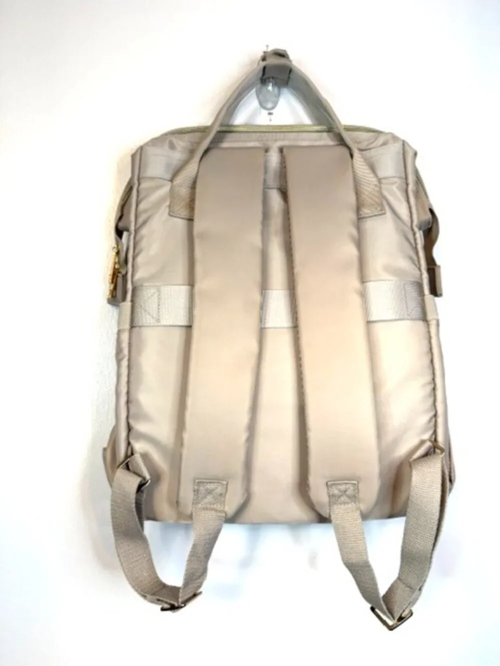 Paris Hilton Tan Quilted Backpack with Front Zipper Pocket